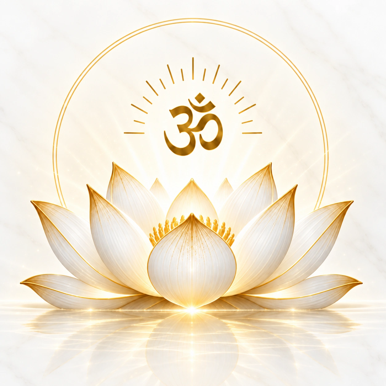 Golden Om above a white lotus
